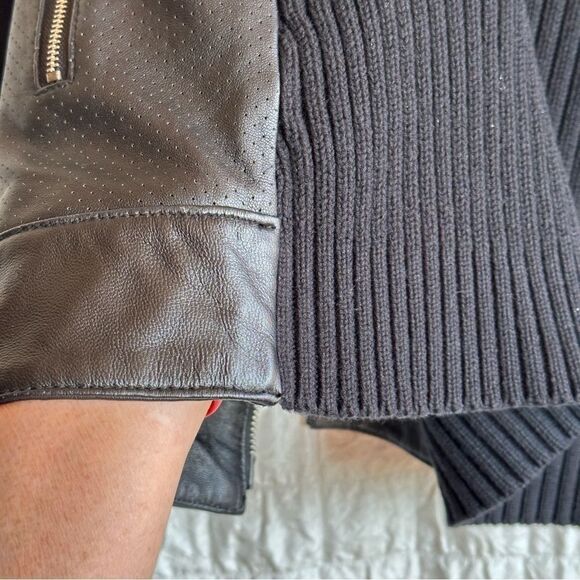 Maurice Sassoon,black cotton/leather zip sweater, size large - Picture 8 of 15